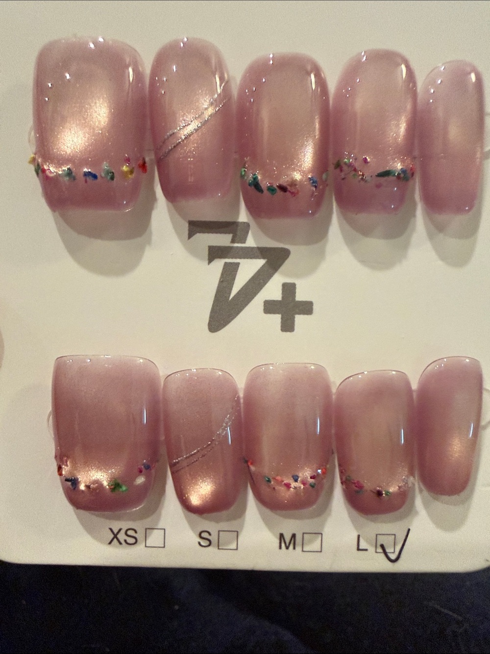 Pink Pearl Cateye handmade acrylic Press-On Nails with Confetti Accent